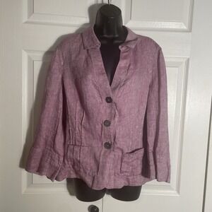 Jones New York  Linen Blazer Jacket Women 16 Pink Single Breast Pleated Pockets